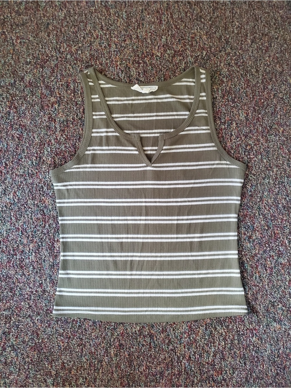 Hippie Rose Olive Green and White Striped Ribbed Tank